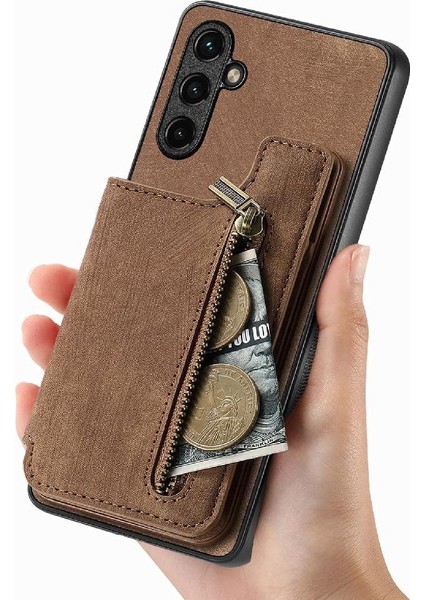 Samsung Galaxy A14 5g Standı Fonksiyonu Vintage Fermuar Cüzdan Geri (Yurt Dışından) modelleri