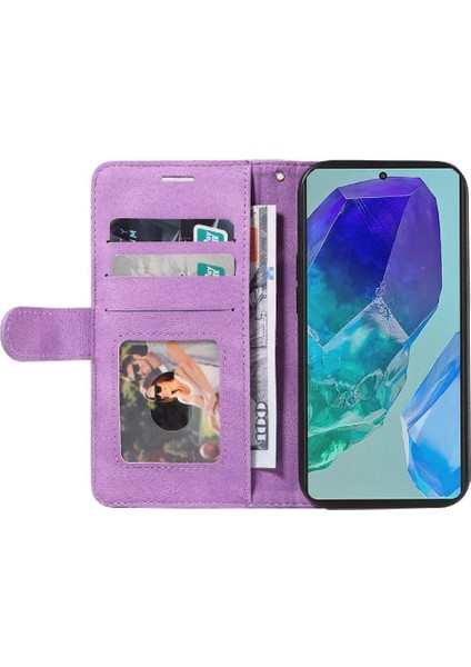 Samsung Galaxy M55 Dikiş Renk Flip Folio Kitap Için Flip Case Kart ile (Yurt Dışından)