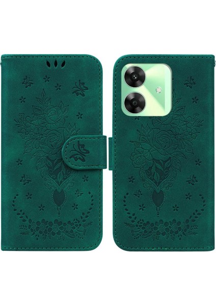 Realme C61 Kickstand Kabartma Gül Çiçekler Flip Pu Deri Kapak Için Kılıf (Yurt Dışından)