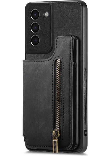 Samsung Galaxy S21 Vintage Fermuar Cüzdan Standı Fonksiyonu Için Kılıf Katlanabilir (Yurt Dışından)