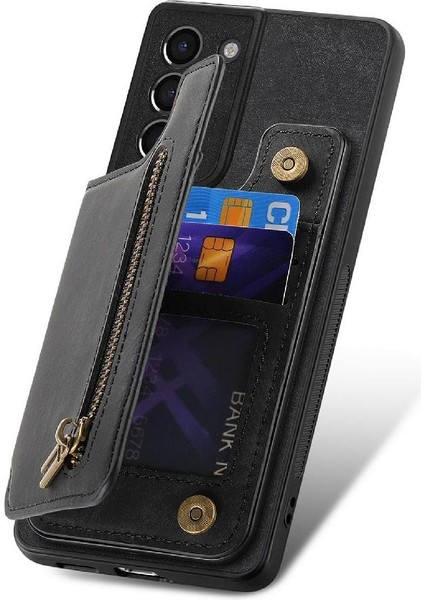 Samsung Galaxy S21 Vintage Fermuar Cüzdan Standı Fonksiyonu Için Kılıf Katlanabilir (Yurt Dışından)