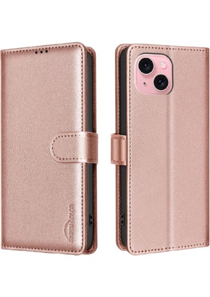 IPhone 15 Için Flip Case Artı Cüzdan Manyetik Rfıd Engelleme Kart Tutucu Pu (Yurt Dışından)