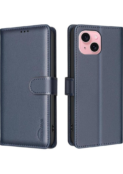 IPhone 15 Için Flip Case Manyetik Cüzdan Rfıd Engelleme Kart Tutucu Pu (Yurt Dışından)