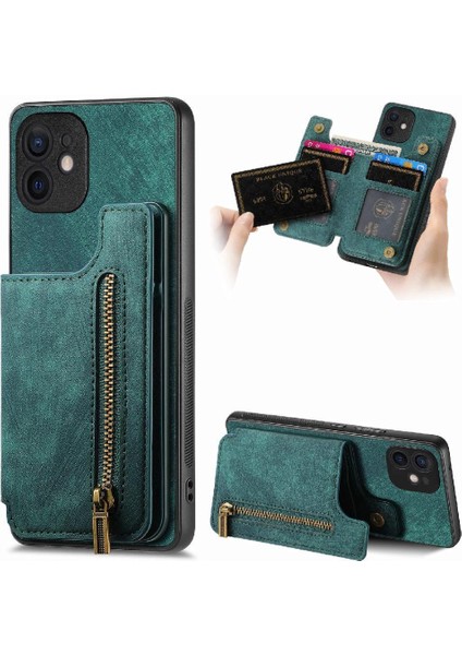 IPhone 11 Için Kılıf Vintage Fermuar Cüzdan Standı Fonksiyonu Katlanabilir Arka Kapak (Yurt Dışından)