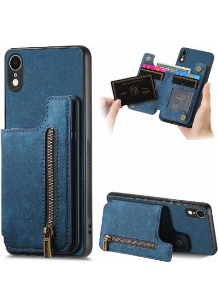 IPhone Xr Için Kılıf Standı Fonksiyonu Katlanabilir Arka Kapak Vintage Fermuar Cüzdan (Yurt Dışından)