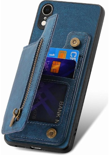 IPhone Xr Için Kılıf Standı Fonksiyonu Katlanabilir Arka Kapak Vintage Fermuar Cüzdan (Yurt Dışından)