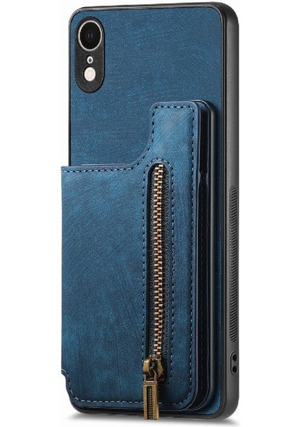IPhone Xr Için Kılıf Standı Fonksiyonu Katlanabilir Arka Kapak Vintage Fermuar Cüzdan (Yurt Dışından)