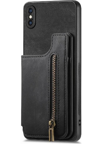 IPhone Xs Max Katlanabilir Arka Kapak Vintage Fermuar Cüzdan Standı (Yurt Dışından)