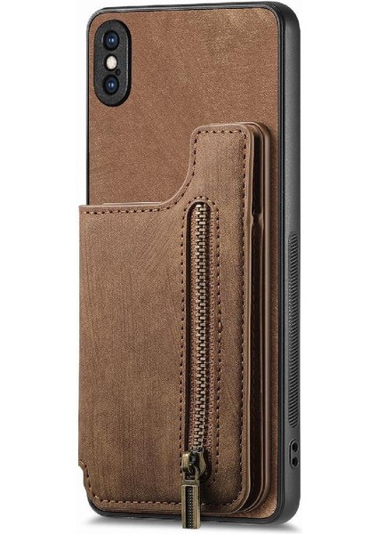 IPhone Xs Max Katlanabilir Arka Kapak Vintage Fermuar Cüzdan Standı (Yurt Dışından)