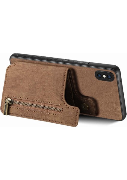 IPhone Xs Max Katlanabilir Arka Kapak Vintage Fermuar Cüzdan Standı (Yurt Dışından)