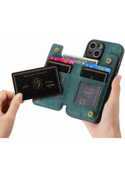 IPhone 15 Için Kılıf Katlanabilir Arka Kapak Vintage Fermuar Cüzdan Standı Fonksiyonu (Yurt Dışından)