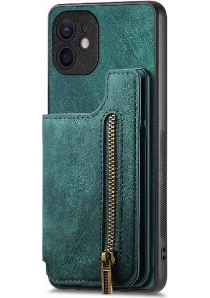 IPhone 12 Için Kılıf Katlanabilir Arka Kapak Vintage Fermuar Cüzdan Standı Fonksiyonu (Yurt Dışından)