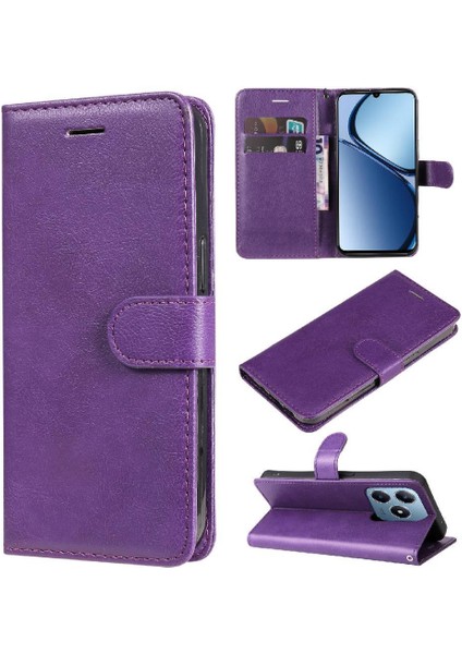Realme C61 Klasik Düz Renk ile Yüksek Kaliteli Deri Için Flip Case (Yurt Dışından)