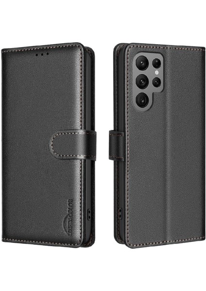 Samsung Galaxy S24 Ultra Manyetik Kart Tutucu Kickstand Pu Için Flip Case (Yurt Dışından)