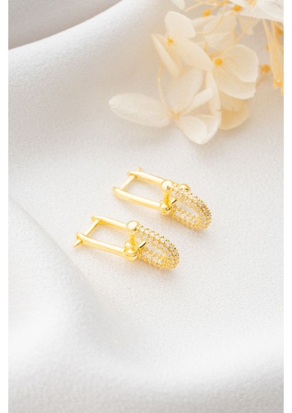 925 Ayar Gümüş Gold Zirkon Taşlı Trend Küpe fiyatları