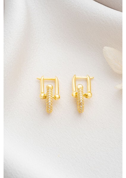 925 Ayar Gümüş Gold Zirkon Taşlı Trend Küpe fırsatları