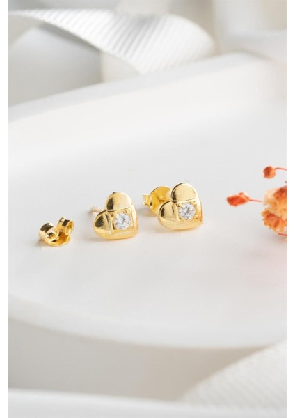 925 Ayar Gold Kalp Gümüş Küpe modelleri