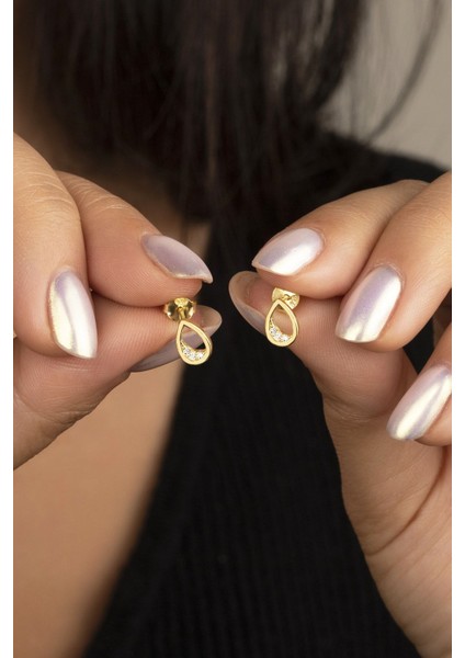 925 Ayar Gold Zirkon Taşlı Damla Gümüş Küpe