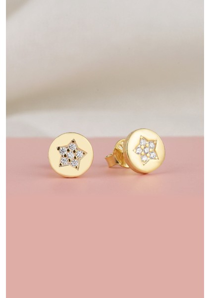 925 Ayar Gold Zirkon Taşlı Yıldız Gümüş Küpe
