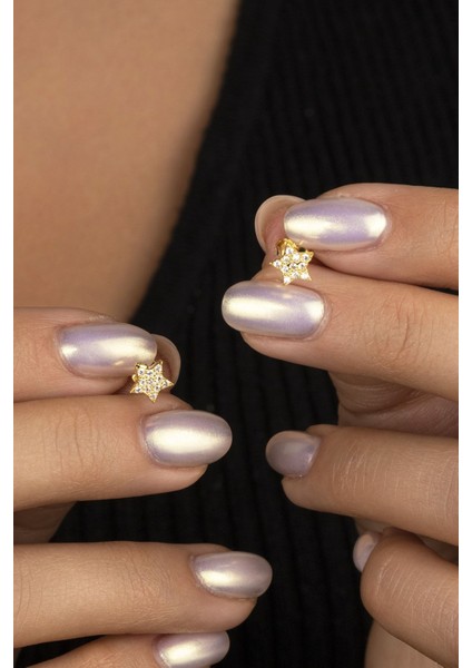 925 Ayar Gold Zirkon Taşlı Yıldız Gümüş Küpe