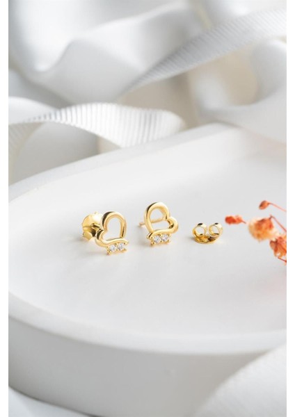 925 Ayar Gold Kalp Gümüş Küpe modelleri