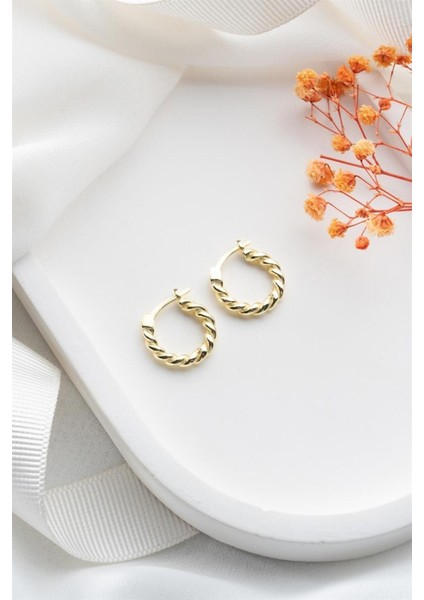 925 Ayar Gold Desenli Halka Gümüş Küpe modelleri