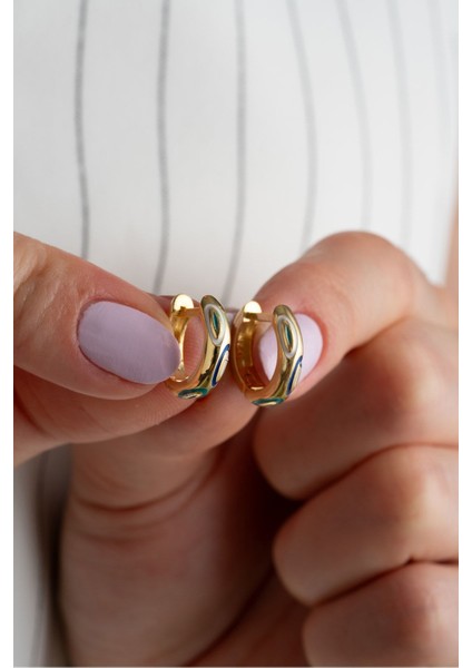 925 Ayar Gold Gümüş Mineli Halka Küpe