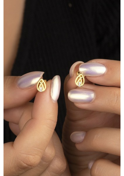 925 Ayar Gold Zirkon Taşlı Damla Gümüş Küpe