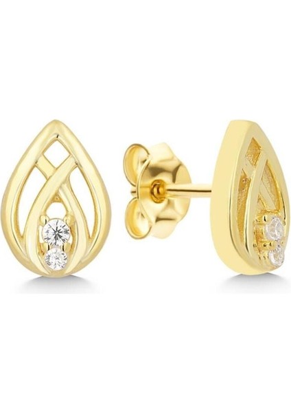 925 Ayar Gold Zirkon Taşlı Damla Gümüş Küpe modelleri