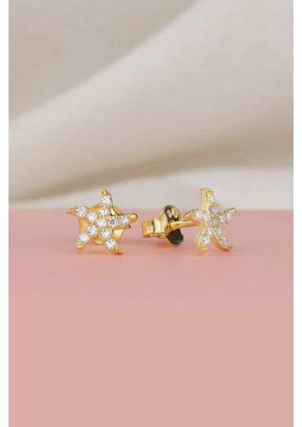 925 Ayar Gold Zirkon Taşlı Deniz Yıldızı Gümüş Küpe