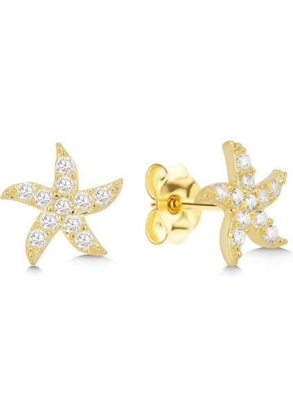 925 Ayar Gold Zirkon Taşlı Deniz Yıldızı Gümüş Küpe modelleri