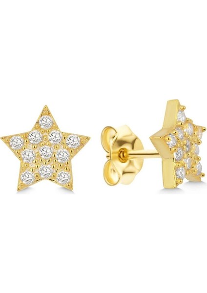925 Ayar Gold Zirkon Taşlı Yıldız Gümüş Küpe modelleri