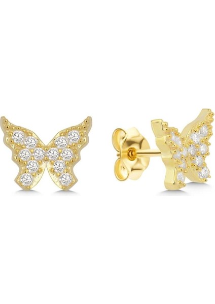 925 Ayar Gold Zirkon Taşlı Kelebek Gümüş Küpe modelleri