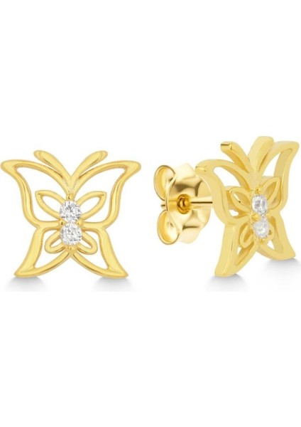 925 Ayar Gold Zirkon Taşlı Kelebek Gümüş Küpe