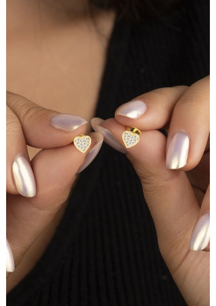 925 Ayar Gold Zirkon Taşlı Kalp Gümüş Küpe fiyatları