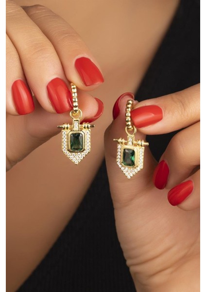 925 Ayar Zümrüt Baget Taşlı Gümüş Küpe