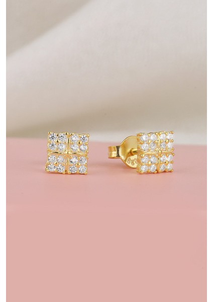 925 Ayar Gold Zirkon Taşlı Gümüş Küpe