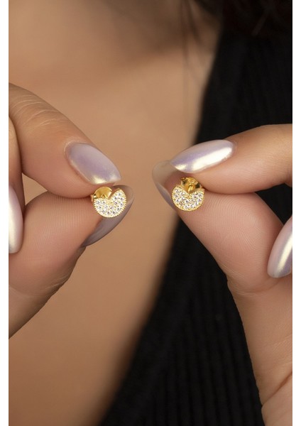 925 Ayar Gold Minik Zirkon Taşlı Gümüş Küpe
