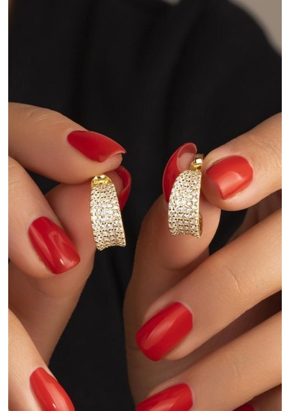 925 Ayar Gold Taşlı Halka Gümüş Küpe
