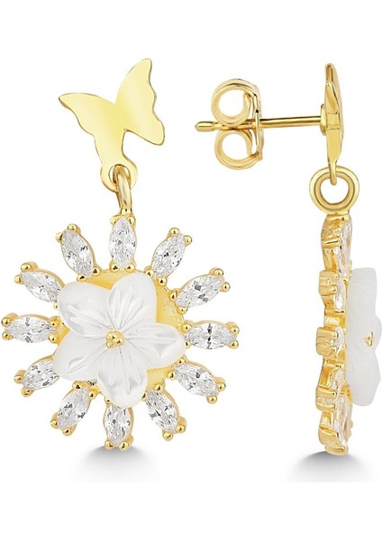 925 Ayar Gümüş Sedefli Beyaz Çiçek Küpe fiyatları