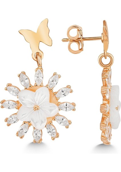 925 Ayar Gümüş Sedefli Beyaz Çiçek Küpe fırsatları