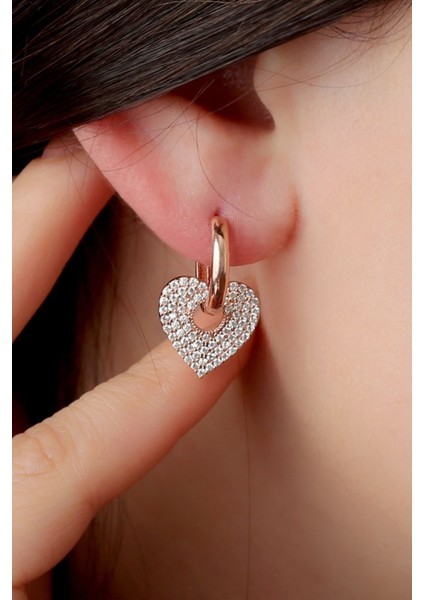 925 Ayar Sallantılı Kalp Rose Gümüş Küpe fiyatları