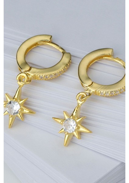 925 Ayar Kutup Yıldızı Halka Gold Gümüş Küpe modelleri