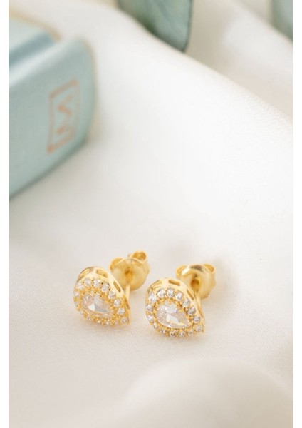 925 Ayar Gümüş Nisan Ayı Doğum Taşı ( Diamond ) Damla Küpe