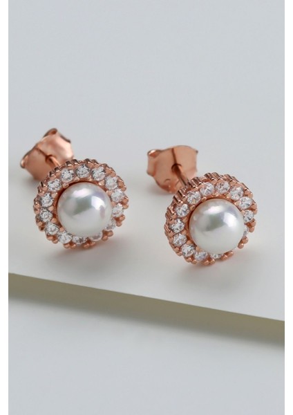 925 Ayar Gümüş Incili Küpe ( Rose Gold ) modelleri