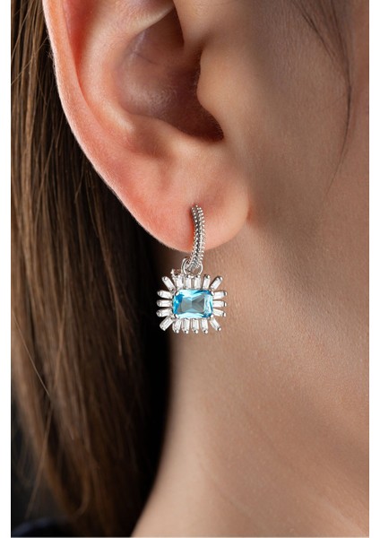 925 Ayar Gümüş Baget Taşlı Küpe modelleri