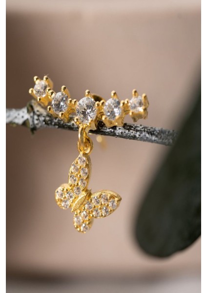 925 Ayar Gold 5 Taşlı Kelebek Gümüş Küpe fiyatları