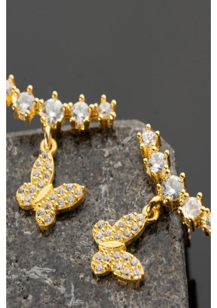 925 Ayar Gold 5 Taşlı Kelebek Gümüş Küpe fırsatları