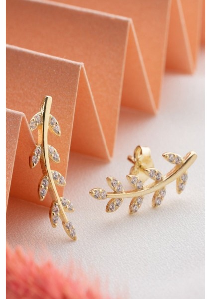 925 Ayar Gold Zeytindalı Gümüş Küpe modelleri