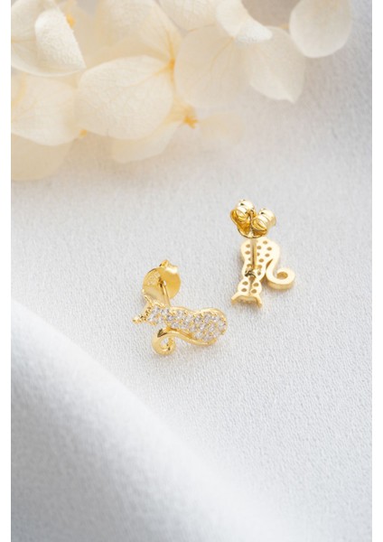 925 Ayar Gümüş Gold Çivili Kedi Küpe fırsatları